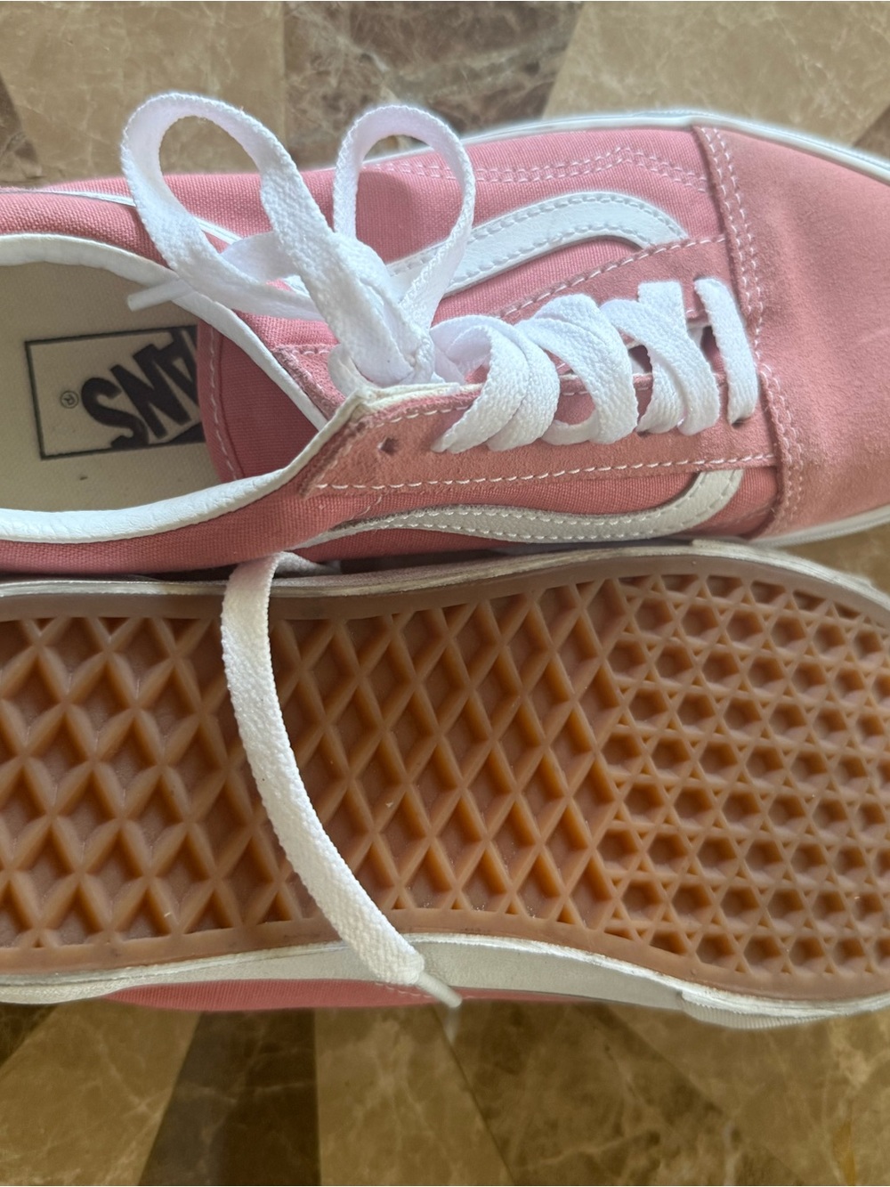 Vans Pink and White Old Skool Low-Top Sneakers